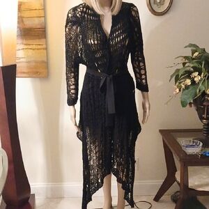 BCBGMaxAzria Black Crochet Dress with Beaded Detail